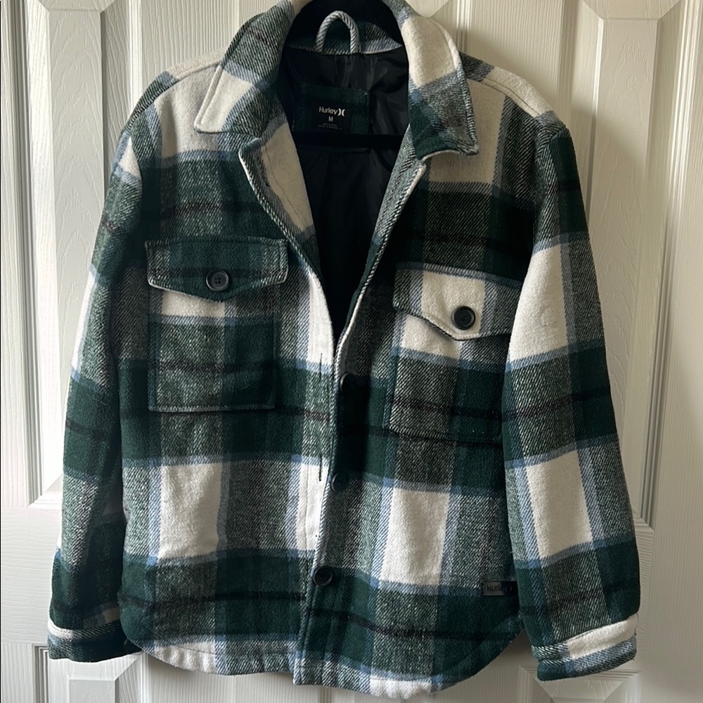 Hurley Green and White Plaid Jacket
